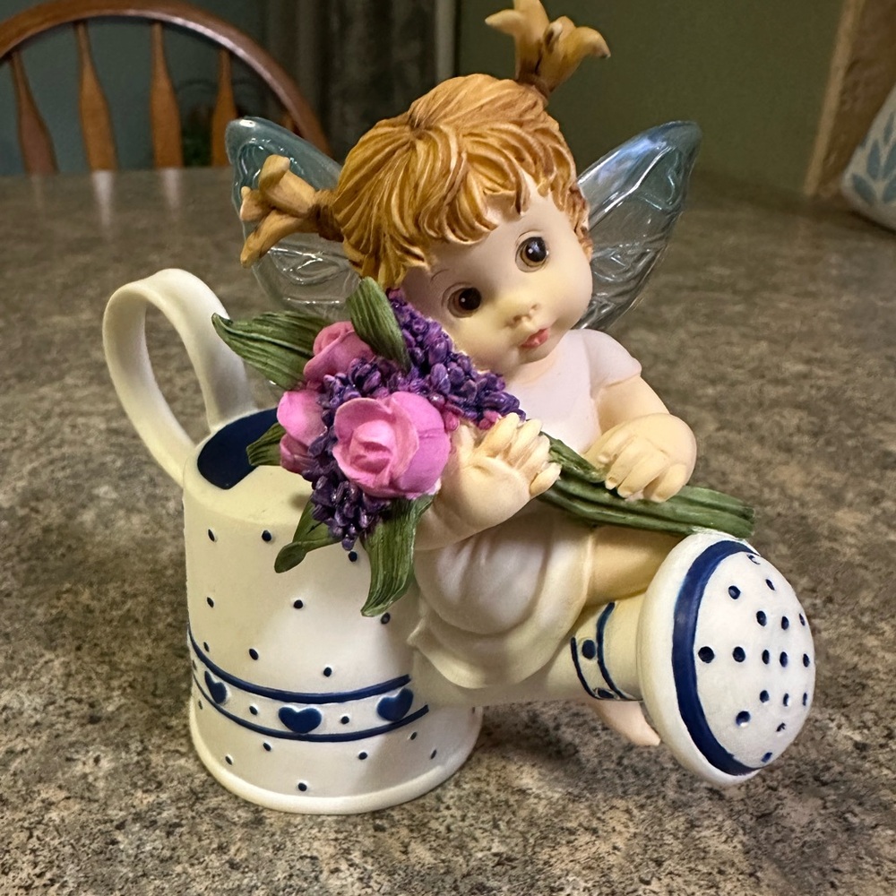 Porcelain Bouquet Kitchen Fairy Figurine in White and Blue